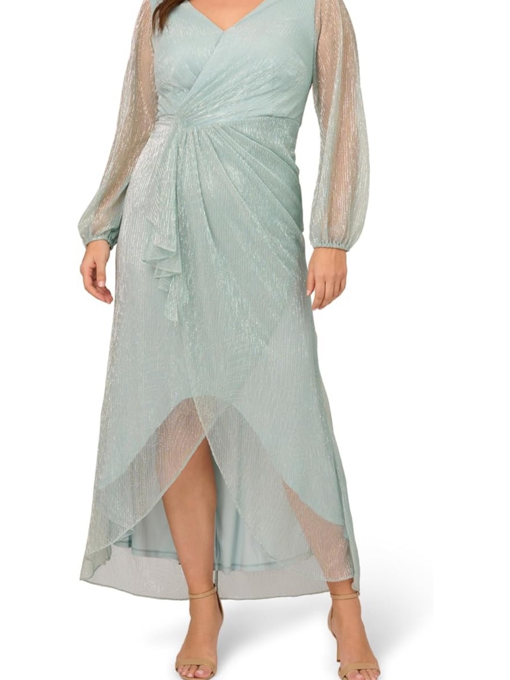 Adrianna Papell Light Aqua Wrap High-Low Midi Dress